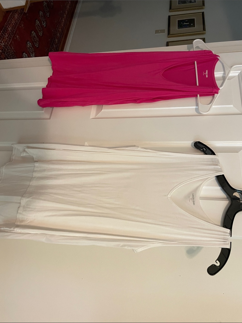 Lands' End Hot Pink Scoop and White  Neck Tanks